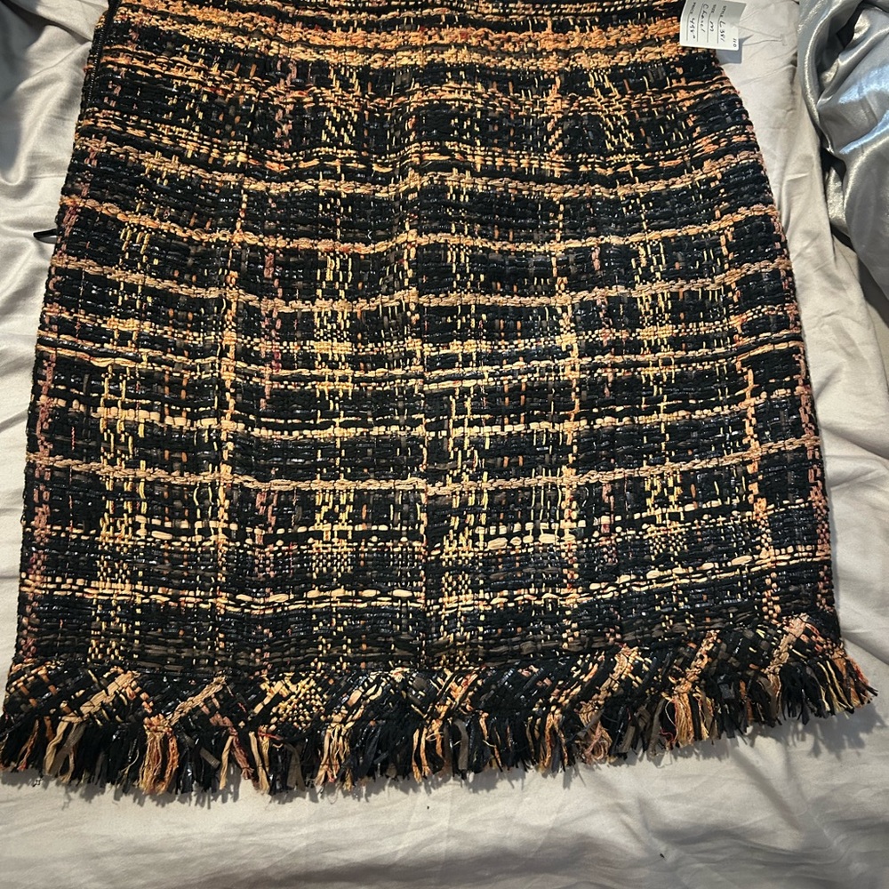 CHANEL Black and Gold Tweed Pencil Skirt